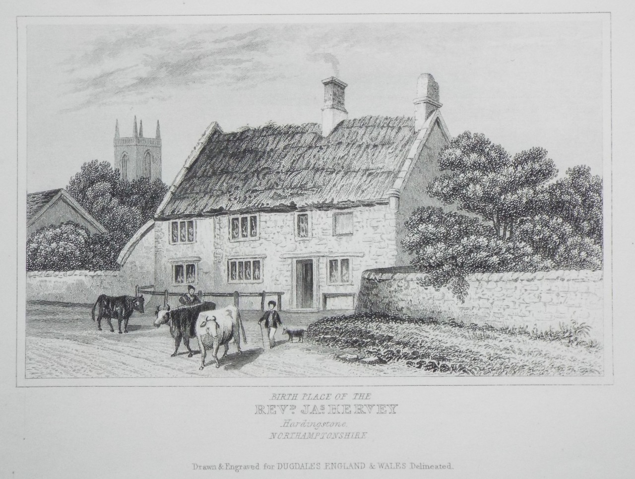 Print - Birth Place of the Revd. Jas. Hervey Hardingstone, Northamptonshire.