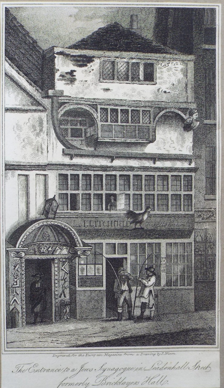 Print - The Entrance to a Jews Synagogue in Leadenhall Street formerly Bricklayers Hall.