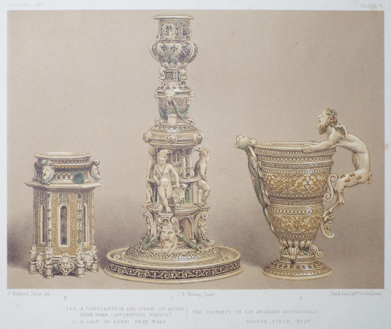Chromo-lithograph - 1 & 3. A Candlestick and Ewer... - Bedford