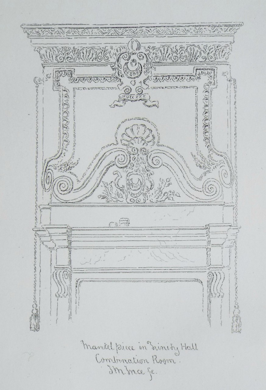 Etching - Mantel Piece in Trinity Hall Combination Room. - Ince