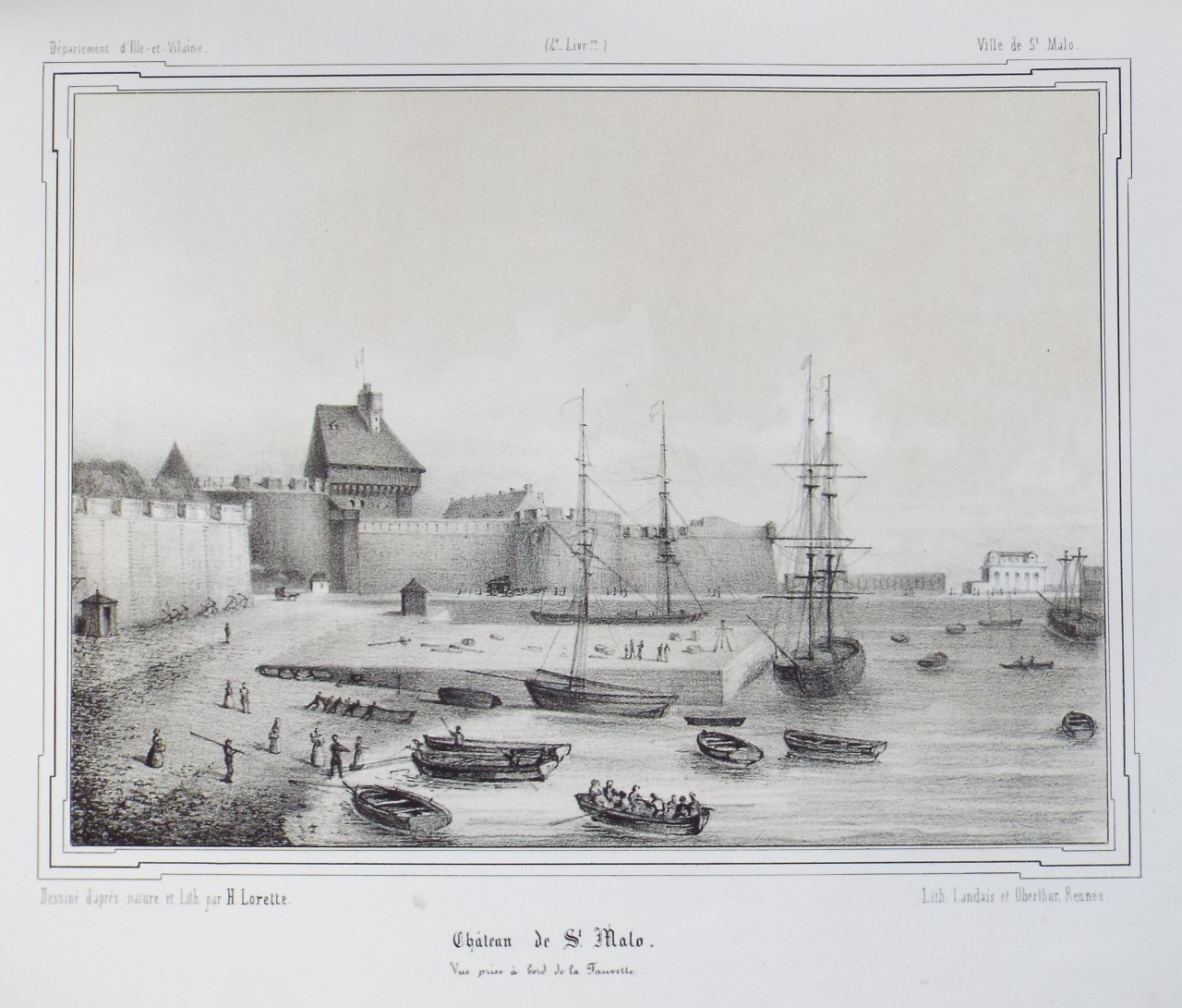 Lithograph - Chateau de St. Malo. Vue prise au bord de la Fauvette. - Lorette