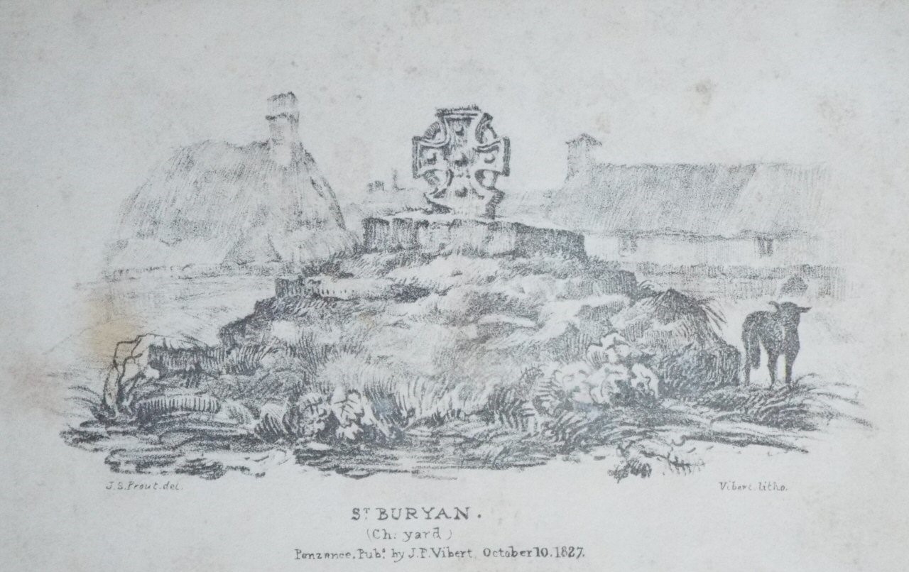 Lithograph - St. Buryan. (Ch. yard) - Prout