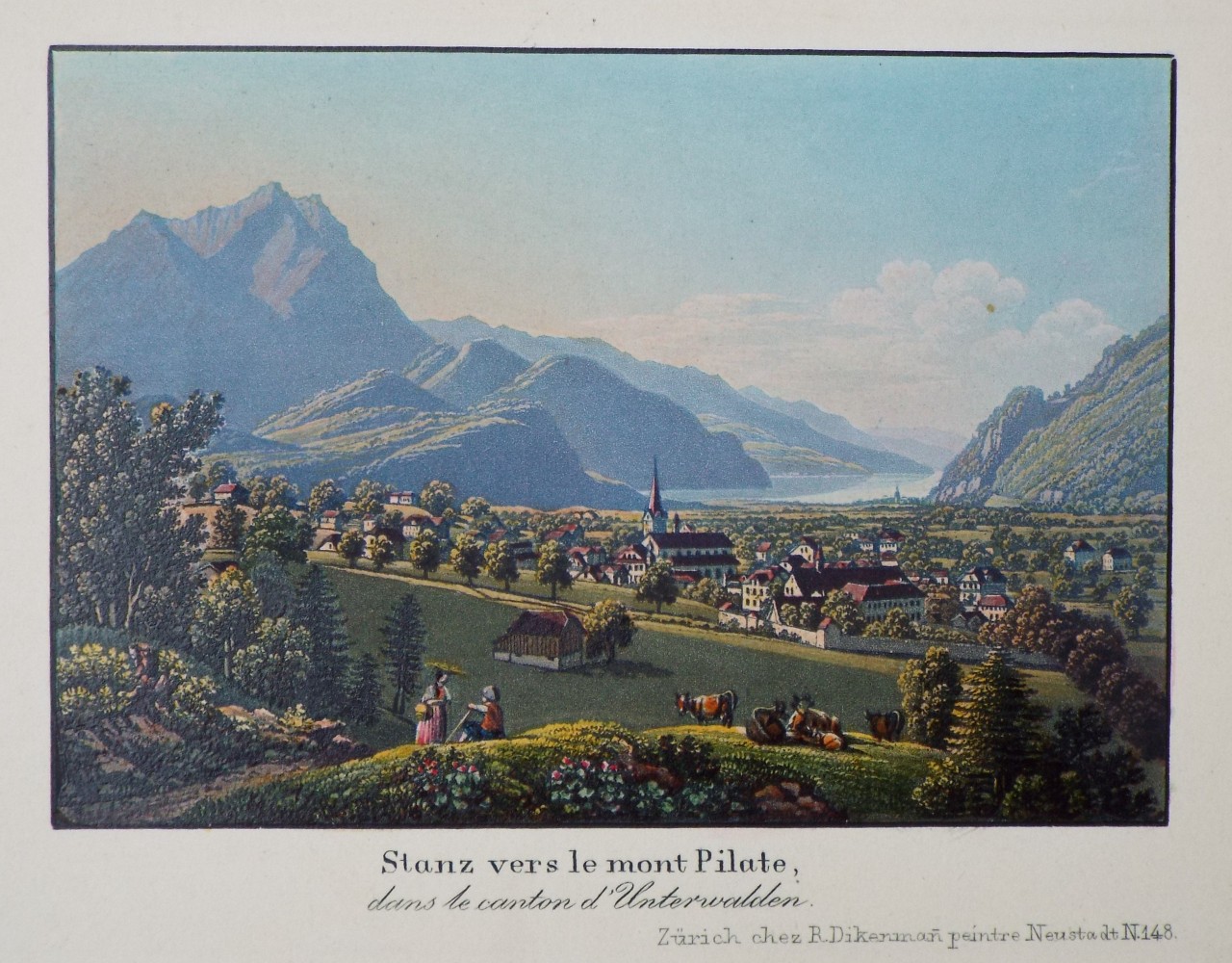 Aquatint - Stanz vers le mon Pilate, dans le canton d'Unterwalden.