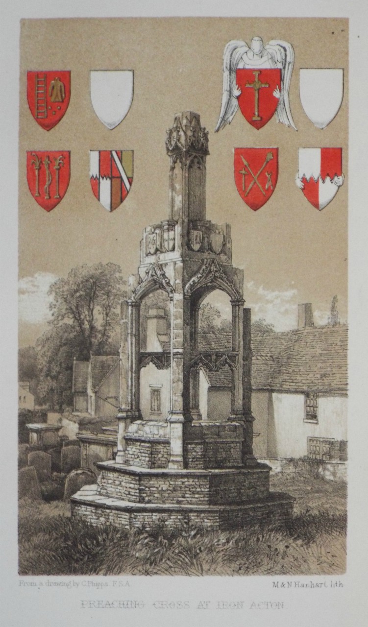 Lithograph - Preaching Cross at Iron Acton. - Hanhart