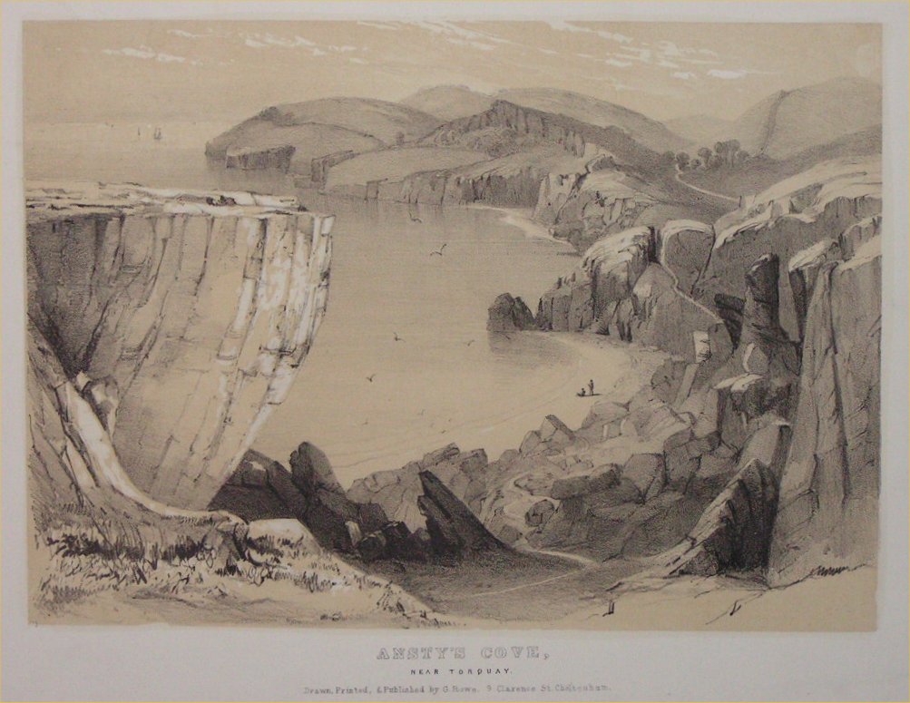 Lithograph - Anstey's Cove, near Torquay - Rowe