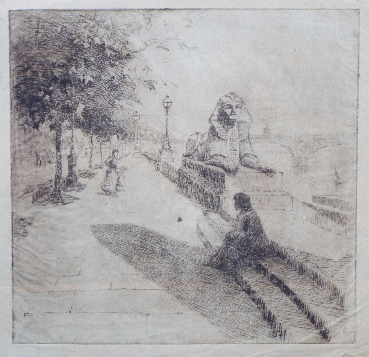 Etching - Untitled view on the Victoria Embankment, London