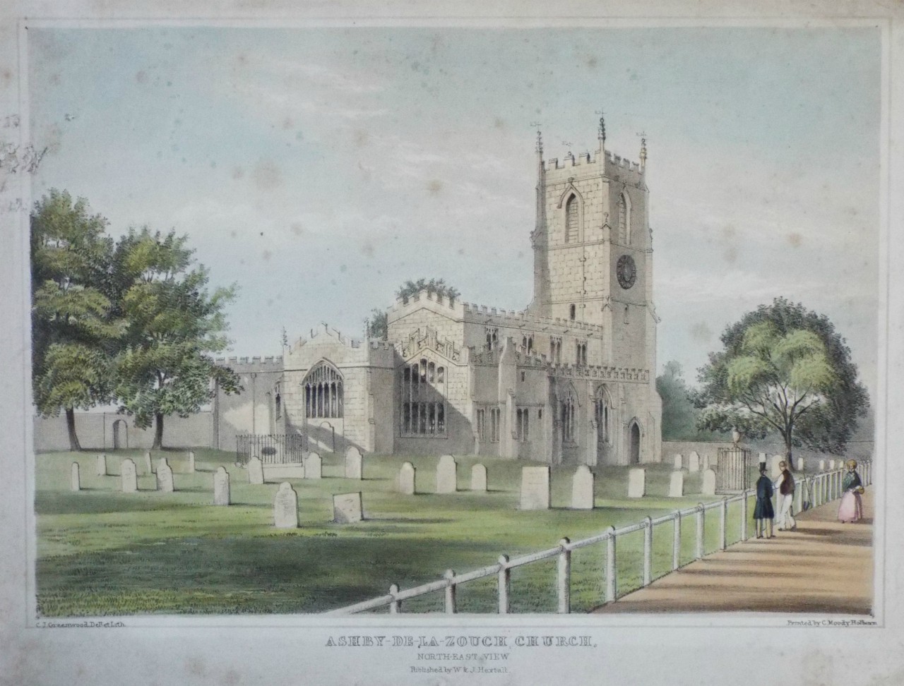 Lithograph - Asby-de-la-Zouch Church, North-East View. - Greenwood
