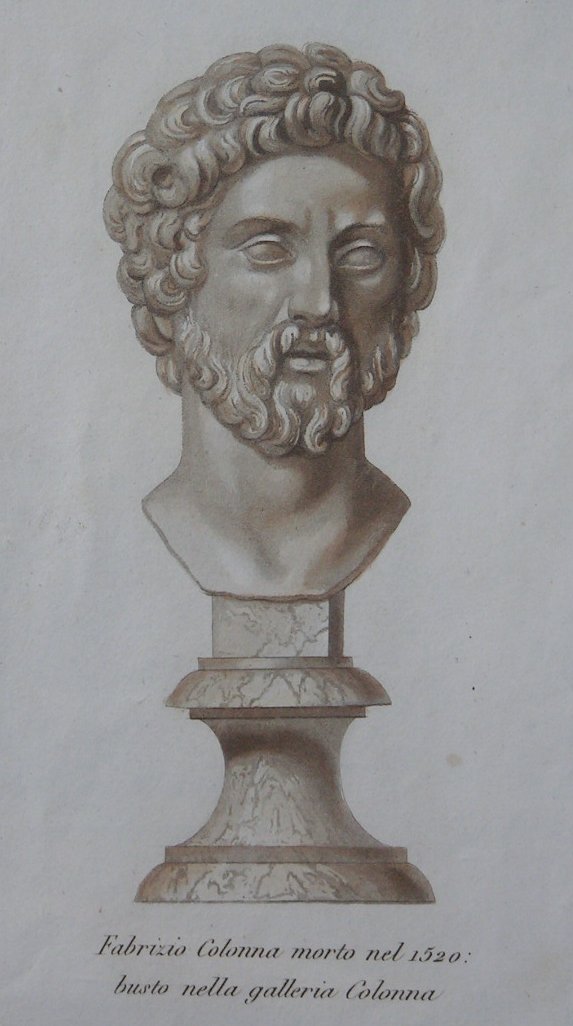 Aquatint - Fabrizio Colonno morto nel 1520 busto nella galleria Colonna