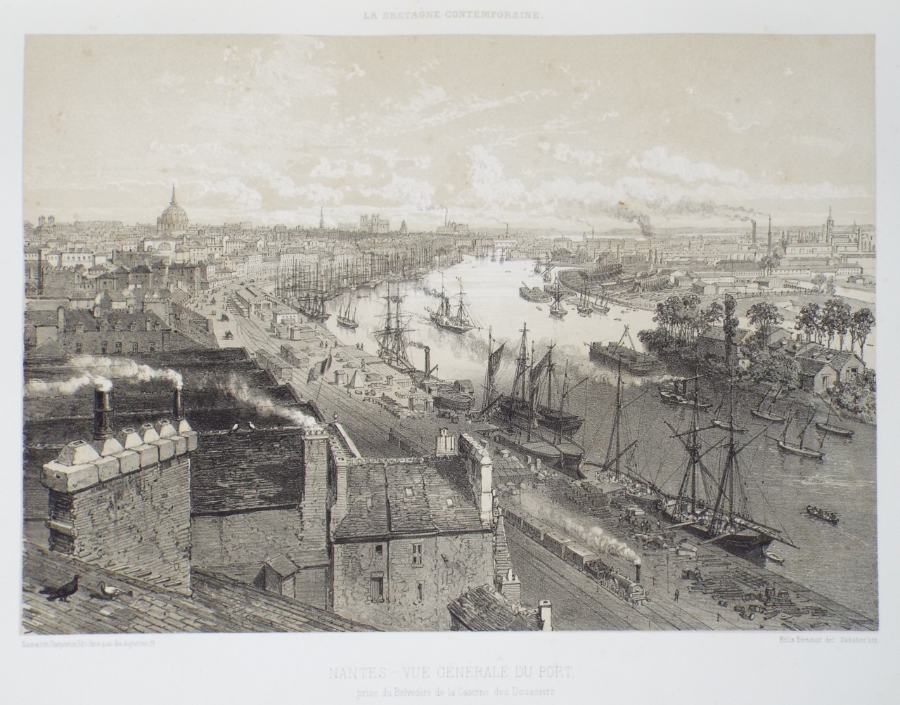 Lithograph - Nantes - Vue Generale du Port, prise du Belvedere de la Caserne des Douaniers - 