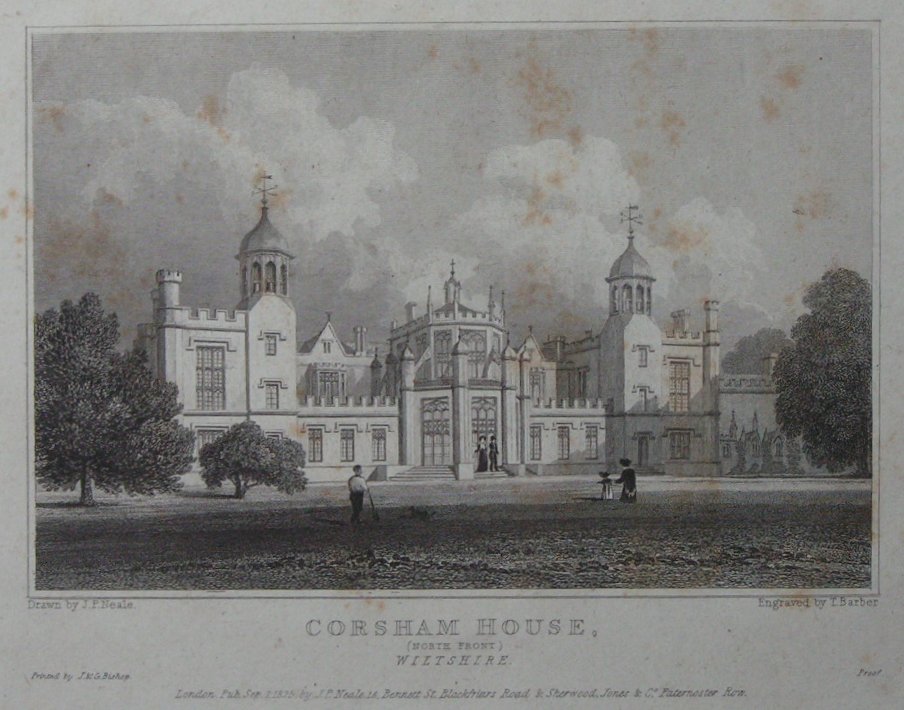 Print - Corsham House (North Front,) Wiltshire. - Barber