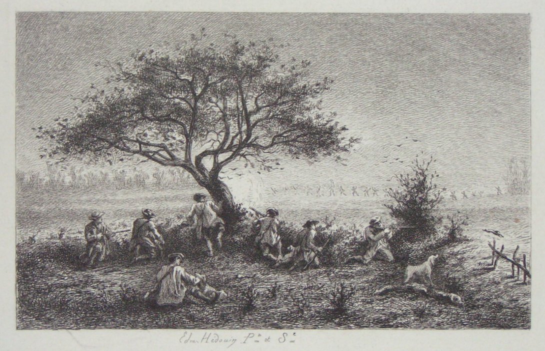 Etching - (Landscape with hunters) - Hedouin