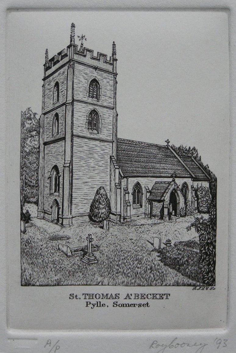Etching - St. Thomas A'Becket Pylle, Somerset - Cooney