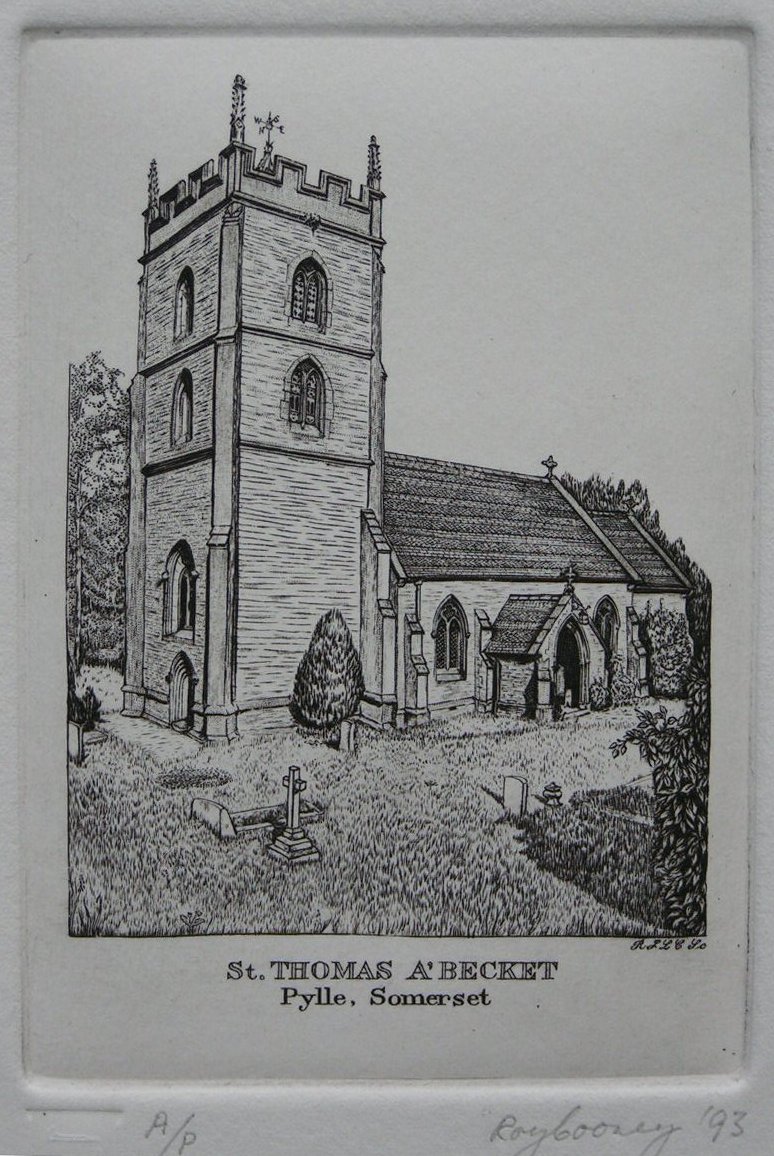 Etching - St. Thomas A'Becket Pylle, Somerset - Cooney
