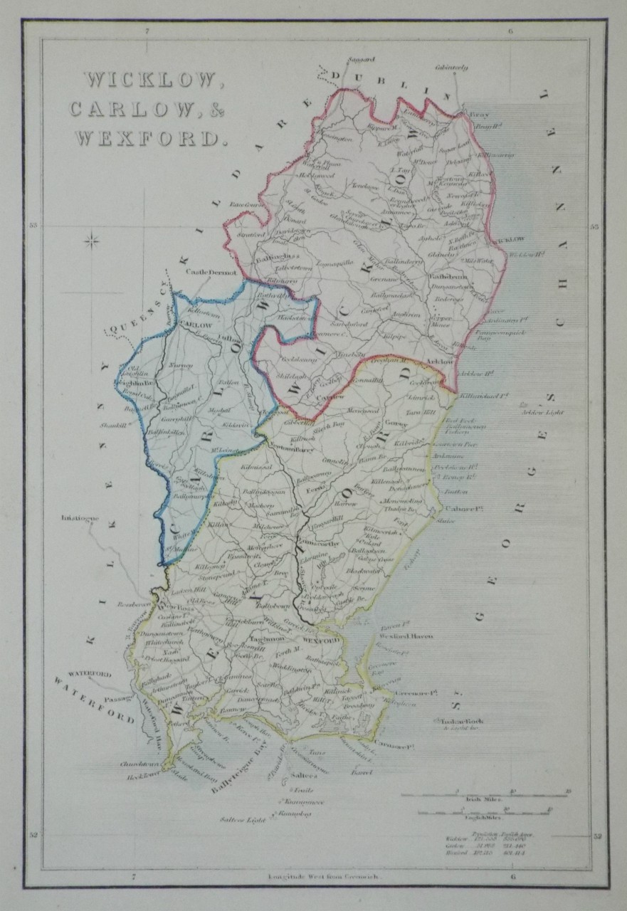 Map of Wicklow, Carlow and Wexford.