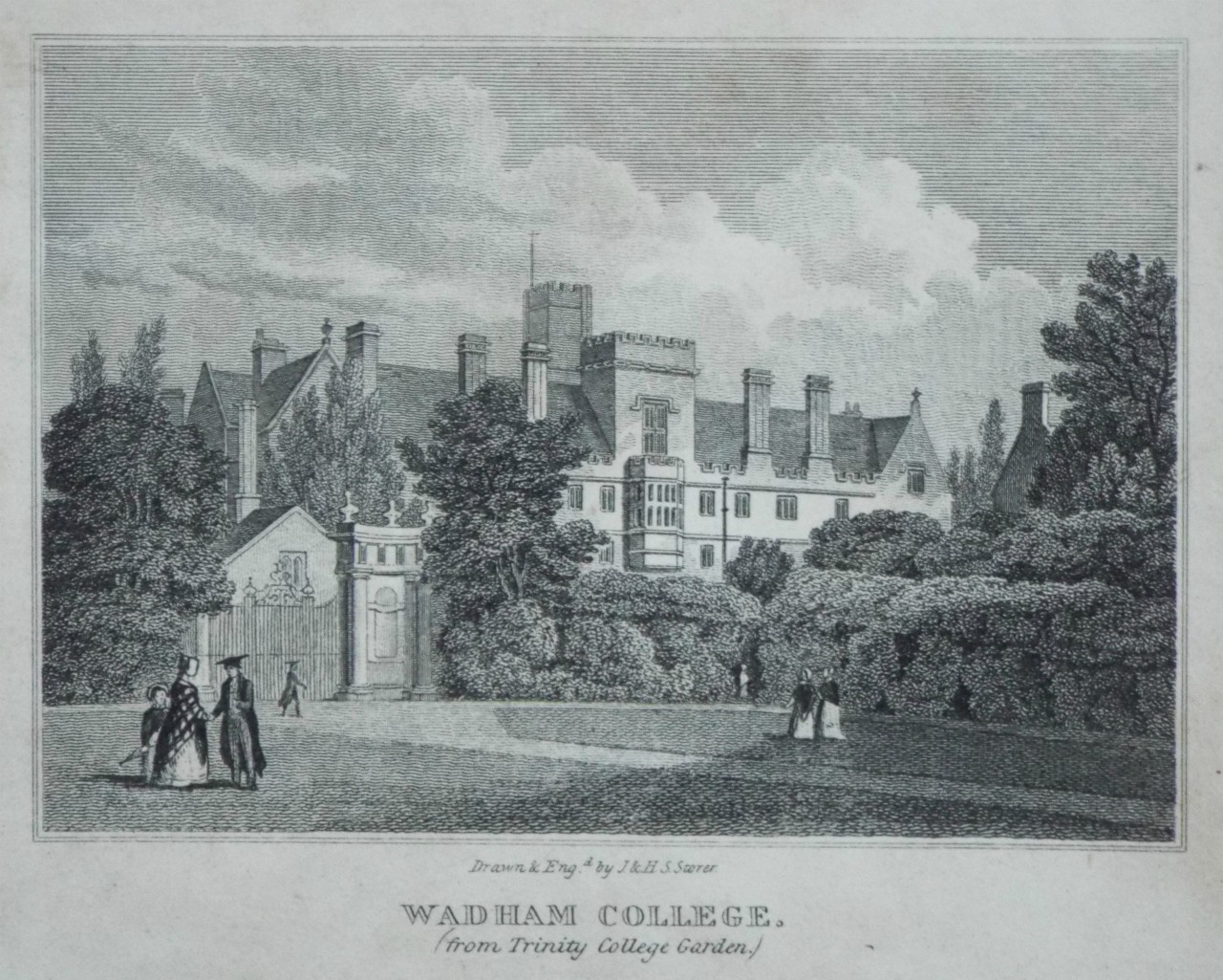 Print - Wadham College. (from Trinity College Garden.) - Storer