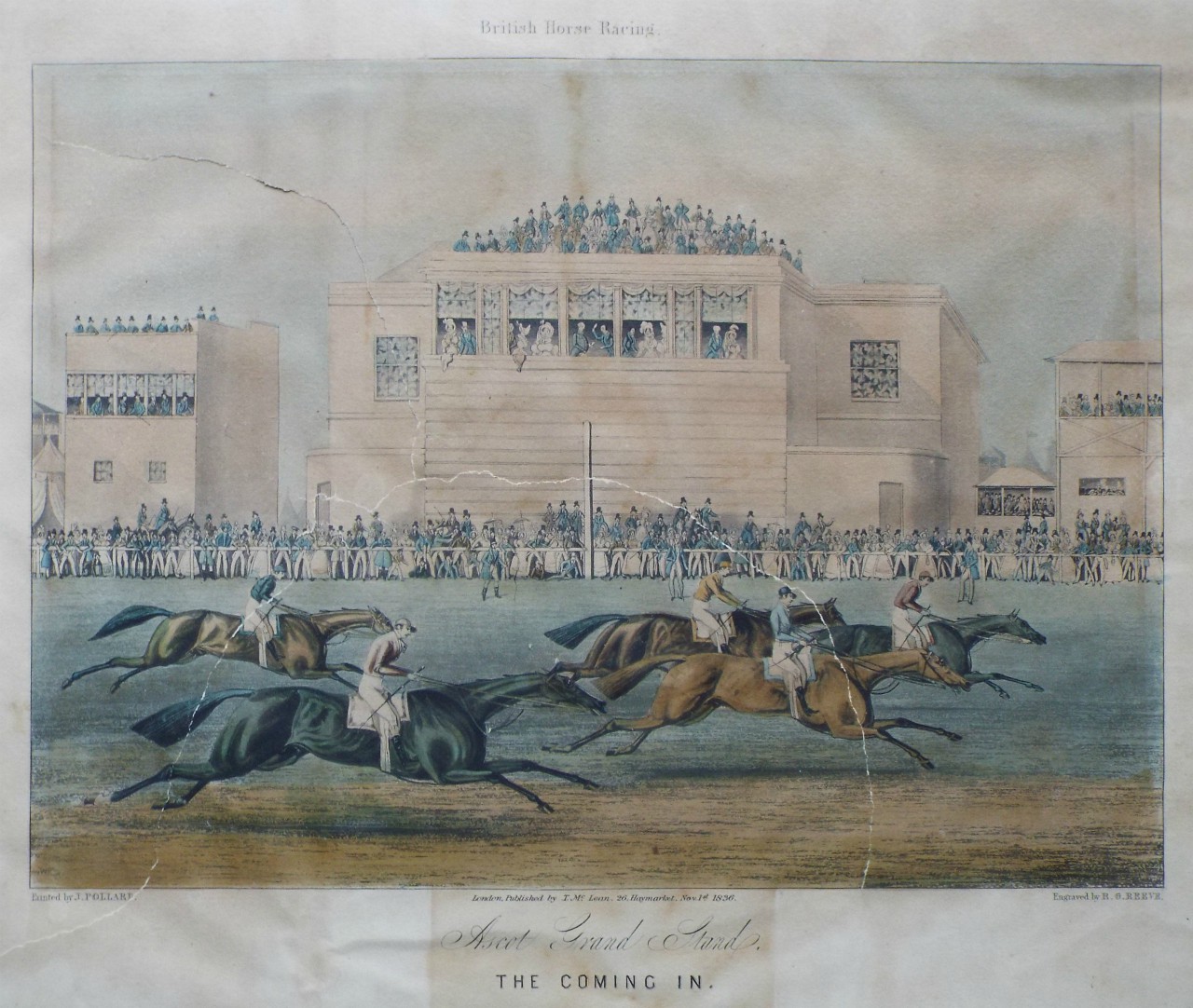 Aquatint - British Horse Racing. Ascot Grand Stand. The Coming In. - Reeve
