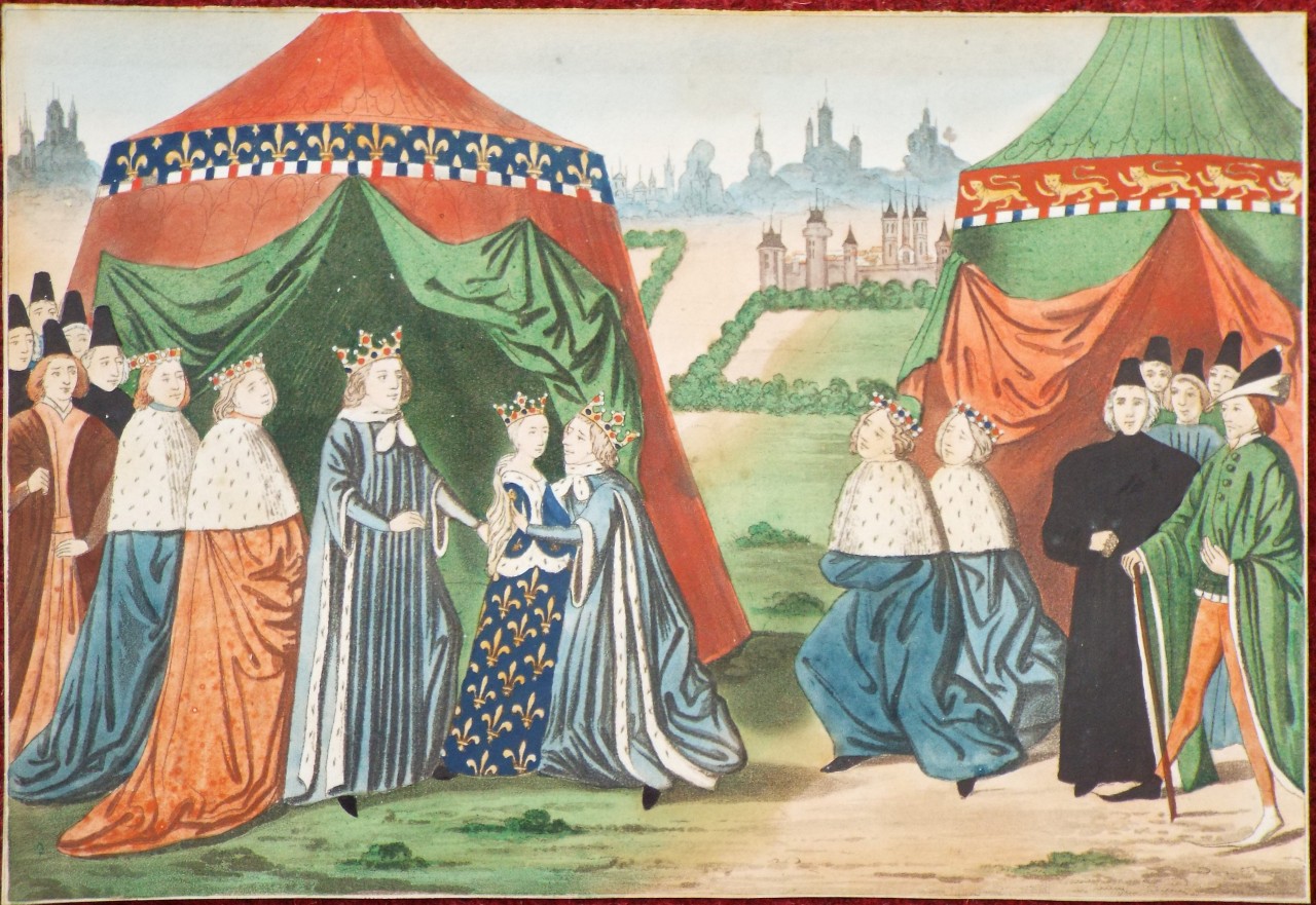 Aquatint - King Richard II meeting with Anne of Bohemia and Charles IV of France