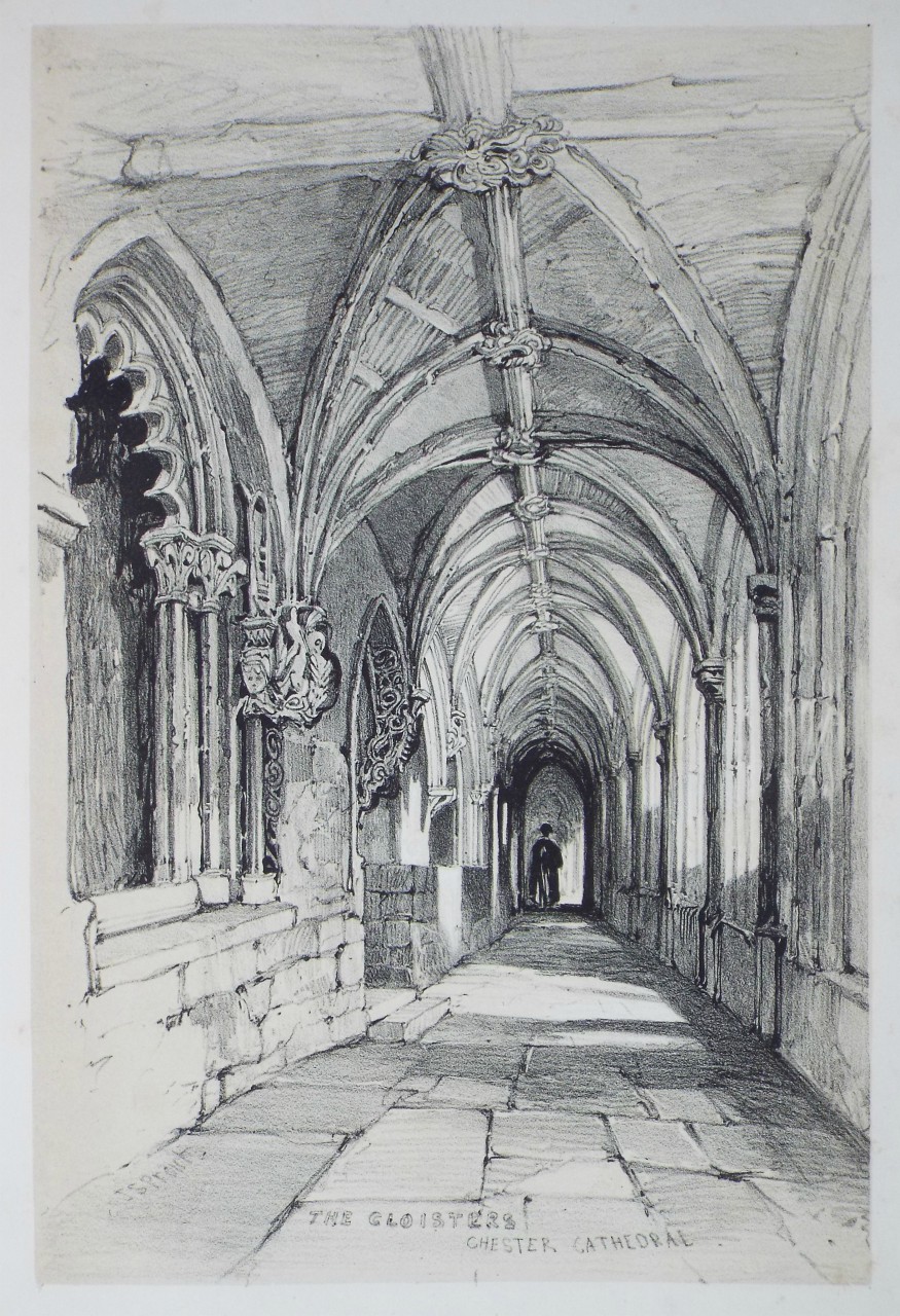 Lithograph - The Cloisters Chester Cathedral - Prout