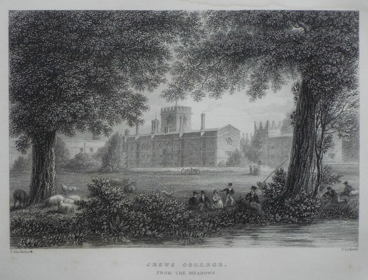 Print - Jesus College. From the Meadows. - Le