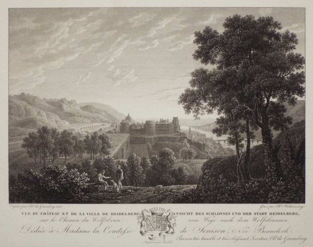 Print - Vue de Chateau et de la Ville de Heidelberg. - Haldenwang