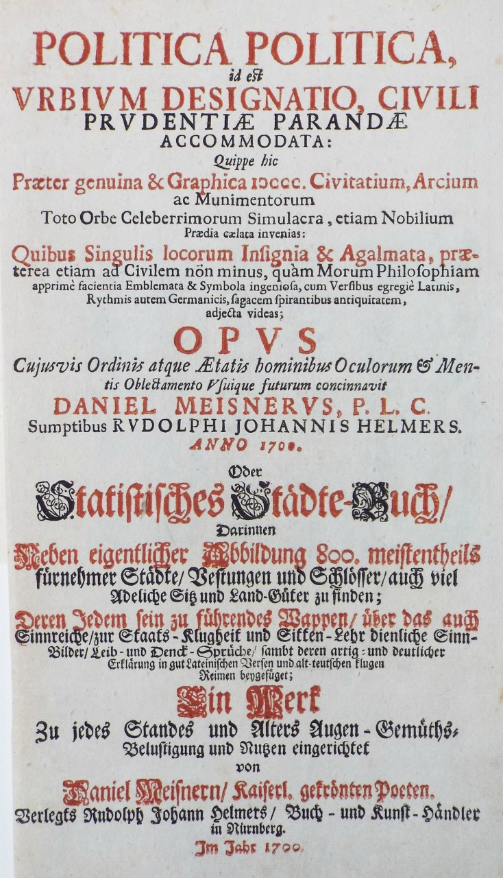 Print - Politica Politica, id est Urbium Designatio, Civili title page 1700