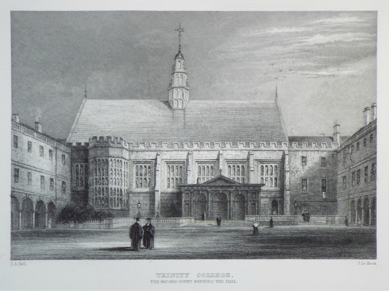 Print - Trinity College, The Second Court shewing the Hall. - Le