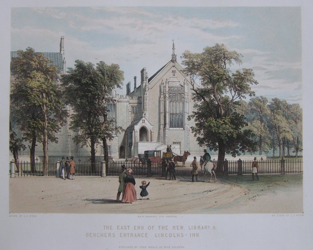Lithograph - The East End of the New Library & Benchers Entrance Lincolns-Inn. - Wood