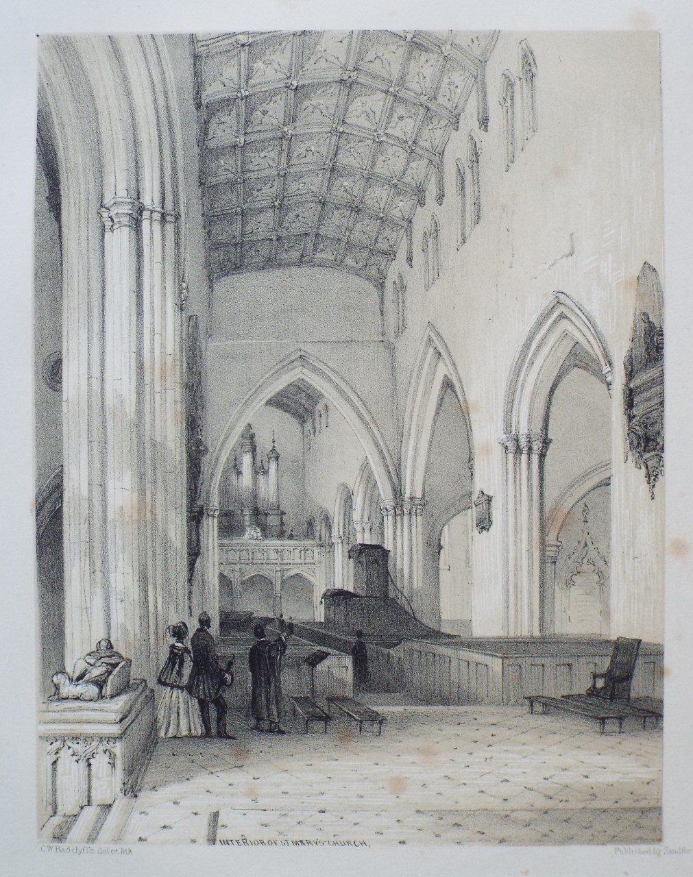 Lithograph - Interior of St. Mary's Church. - Radclyffe