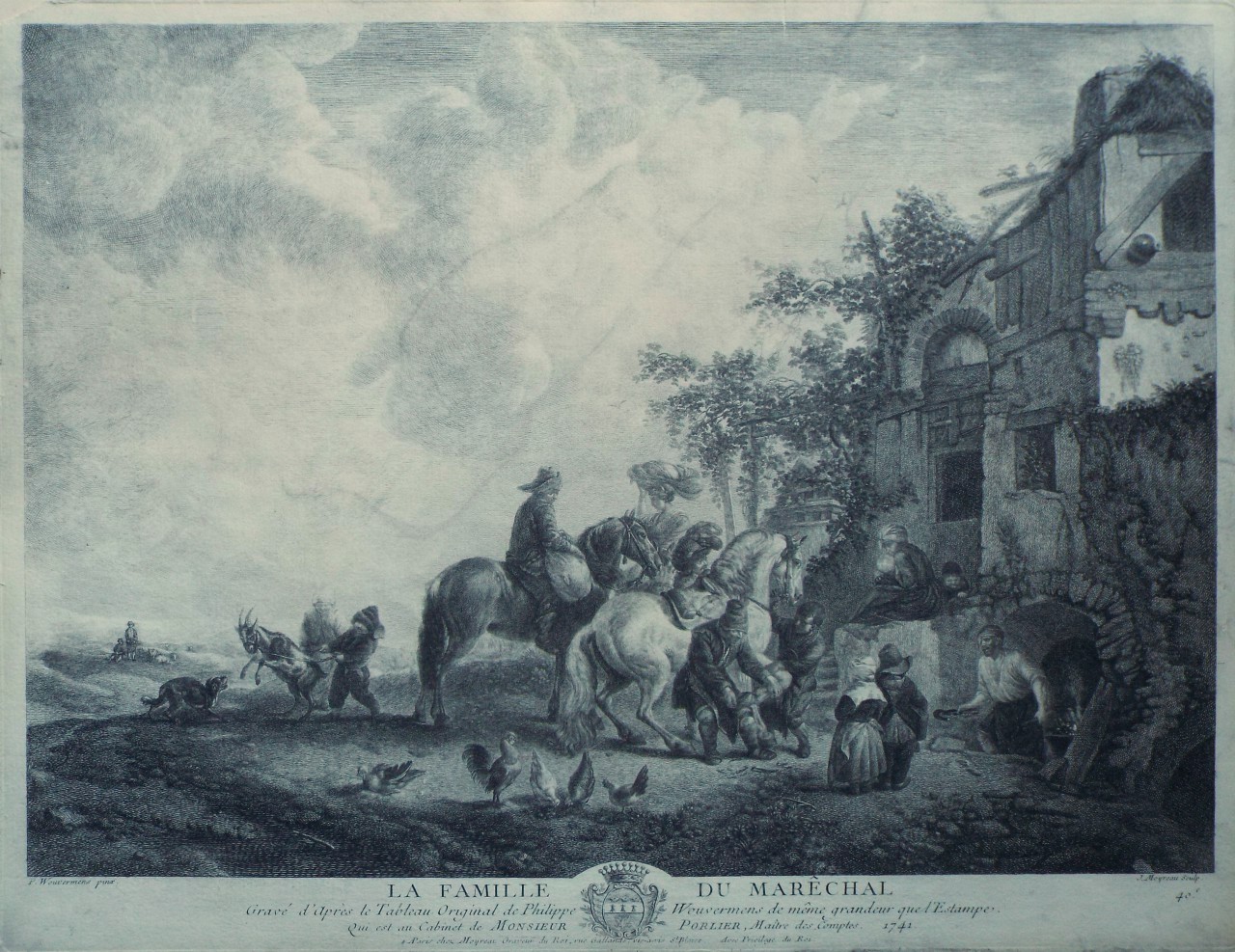 Print - La Famille de Marechal Gravé d'Après le Tableau Original de Philippe Wouvermens de même grandeur que l'Estampe Qui est au Cabinet de Monsieur Porlier, Maître des comptes 1741  - Moyreau