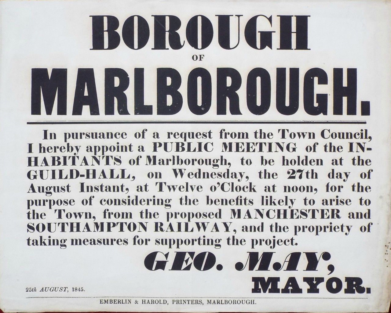 Letterpress - Borough of Marlborough.
