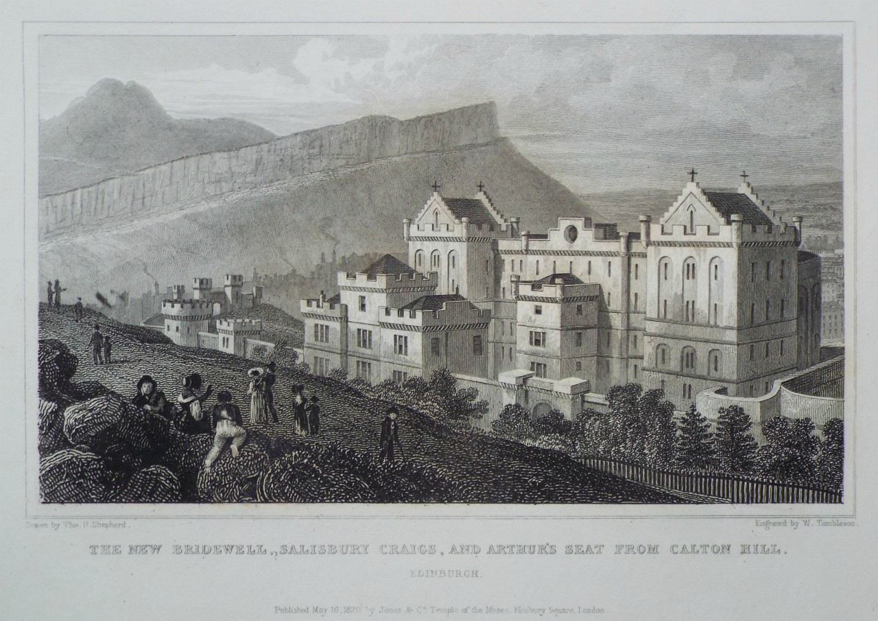 Print - The New Bridewell, Salisbury Crags, and Arthur's Seat from Calton Hill. Edinburgh. - Tombleson