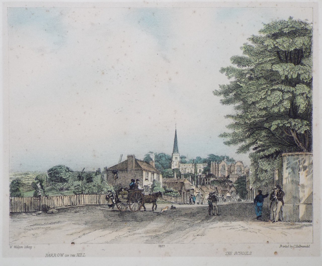 Lithograph - Harrow on the Hill. The Schools - Walton