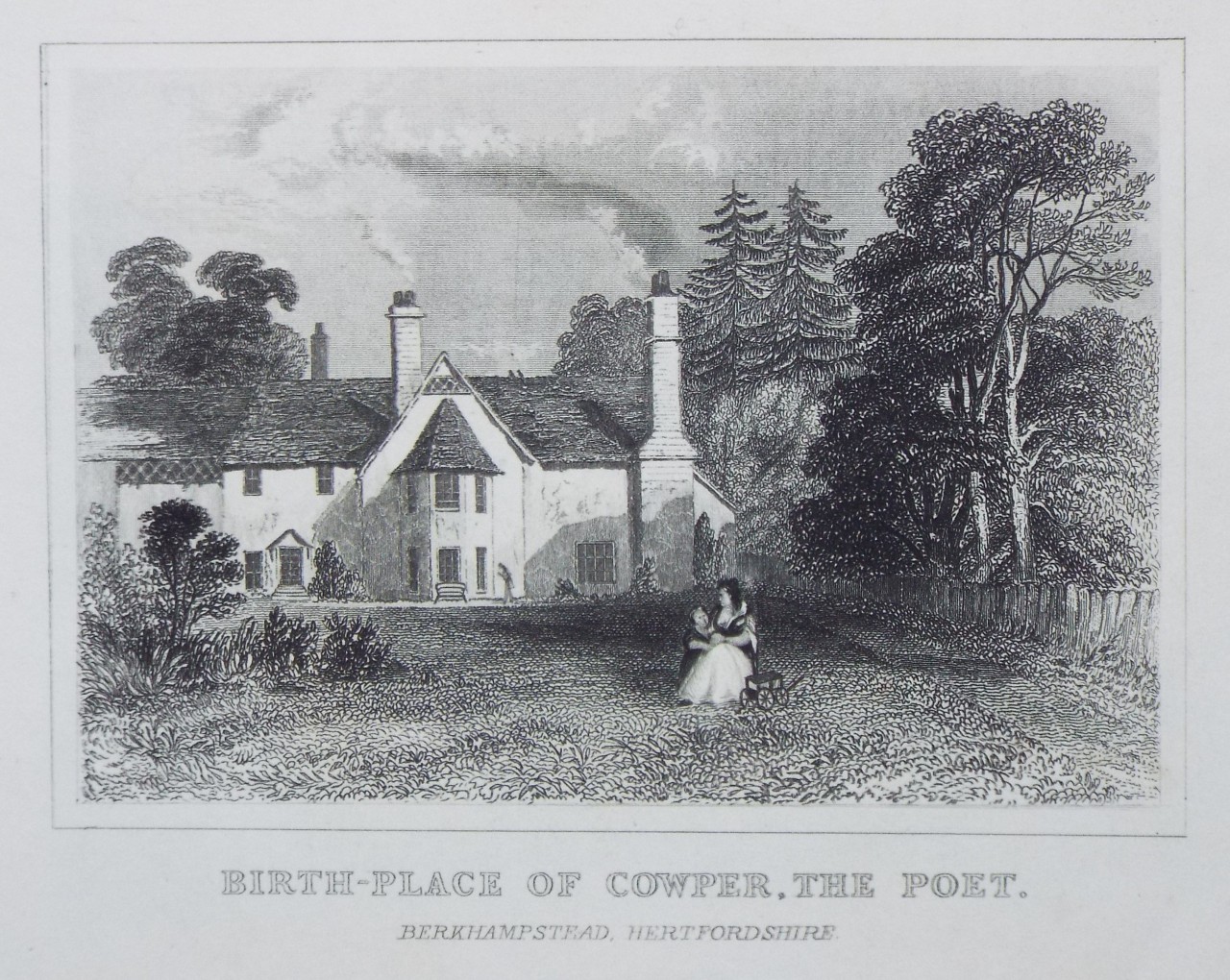 Print - Birth-place of Cowper, the Poet. Berkhampstead, Hertfordshire.