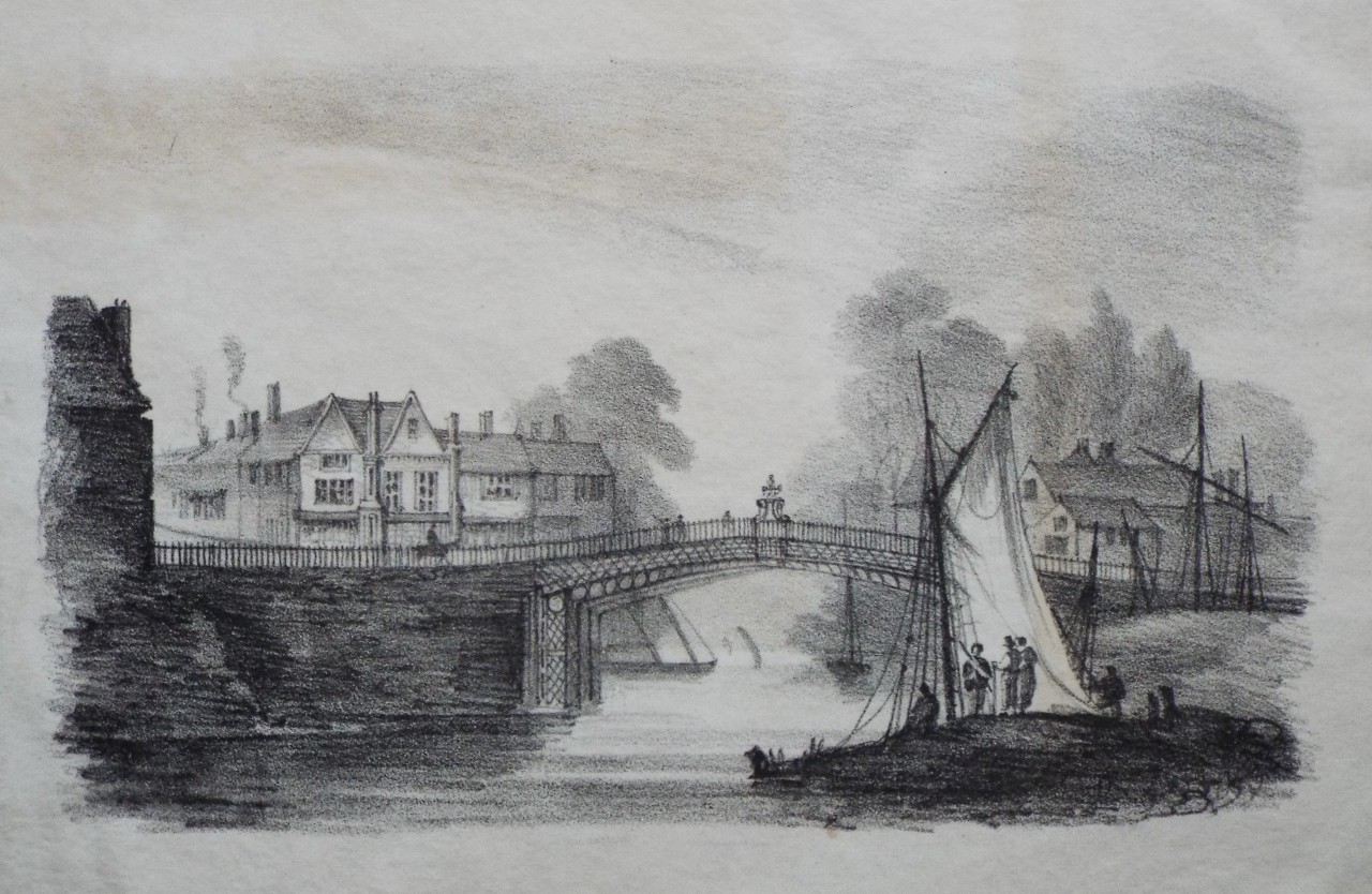 Lithograph - Bridgwater old iron bridge