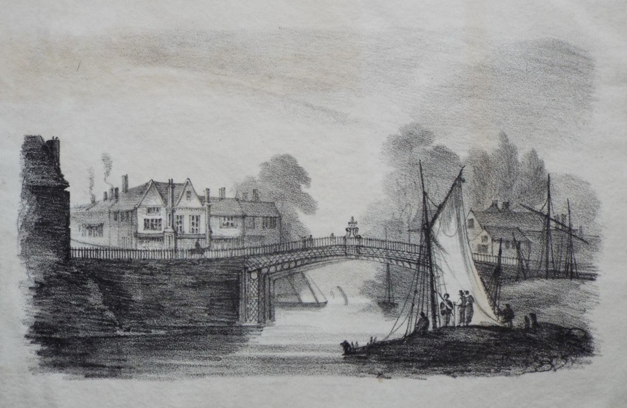 Lithograph - Bridgwater old iron bridge