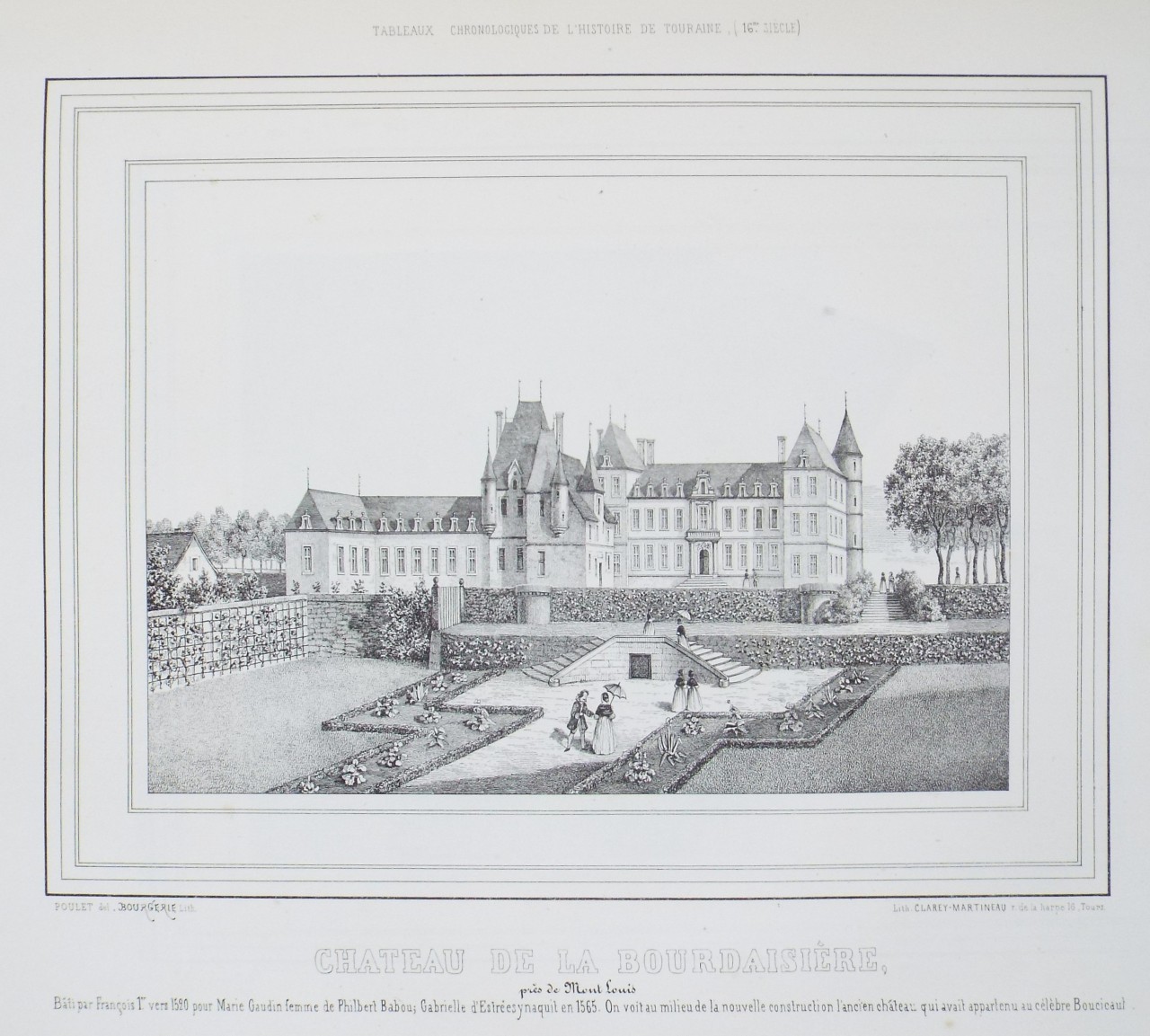 Lithograph - Chateau de la Bourdaisiere, pres de Mont Louis