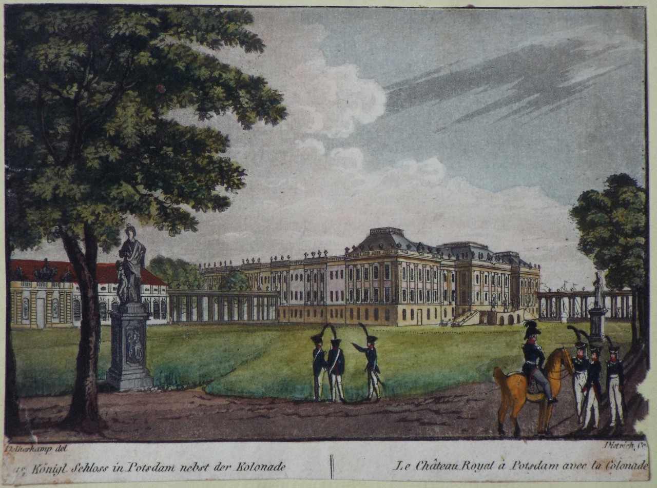 Aquatint - Das Konigal Schloss in Potsdam nebst der Kolonnade. Le Chateau Royal a Potsdam avec la Colonade.