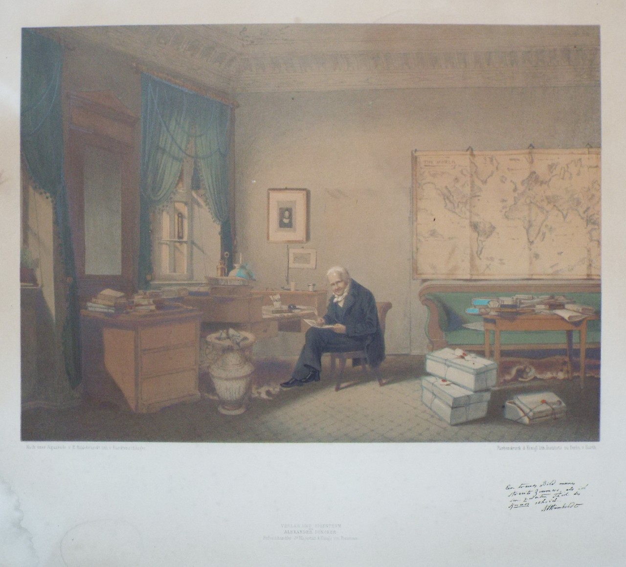 Lithograph - Alexander von Humboldt in his studio - Bardtenschlager