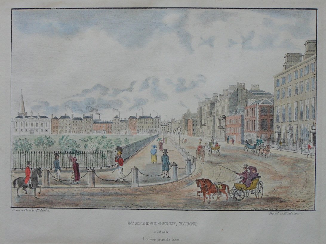 Lithograph - Stephens Green, North  Dublin Looking from the East - 