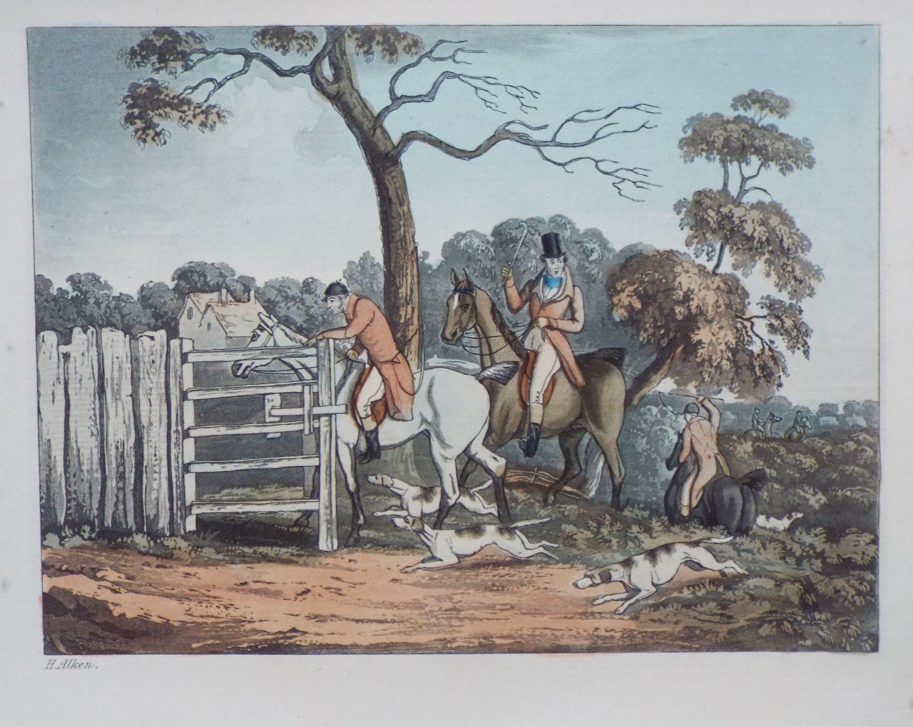 Aquatint - Fox Hunting - Going through a Gate