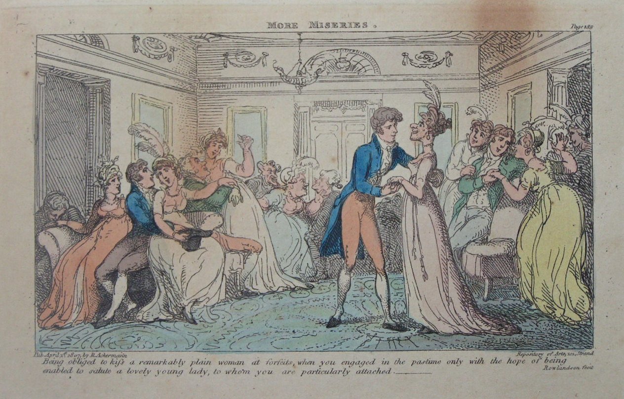 Etching - More Miseries - Being obliged to kiss a remarkably plain woman.. - Rowlandson