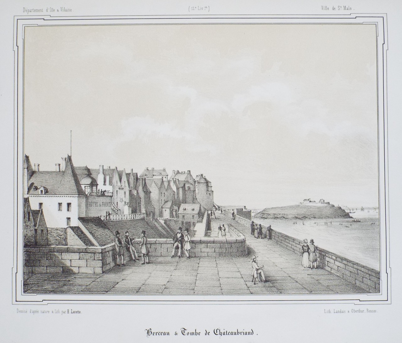 Lithograph - Berceau et Tombe de Chateaubriand. - Lorette