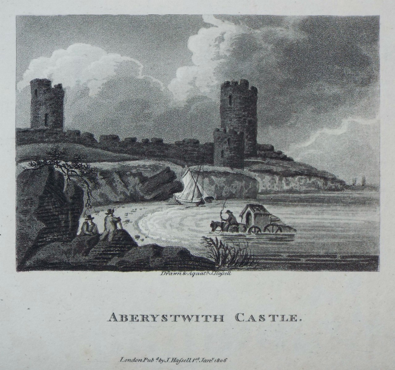 Aquatint - Aberystwith Castle. - Hassell