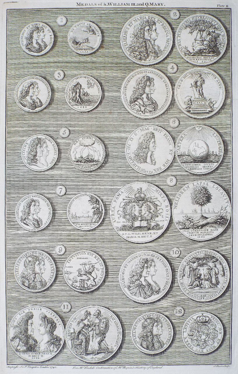 Print - Medals of K.William III. and Q.Mary. Plate II - Basire