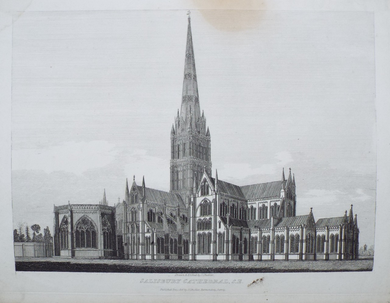 Etching - Salisbury Cathedral, S.E. - Buckler