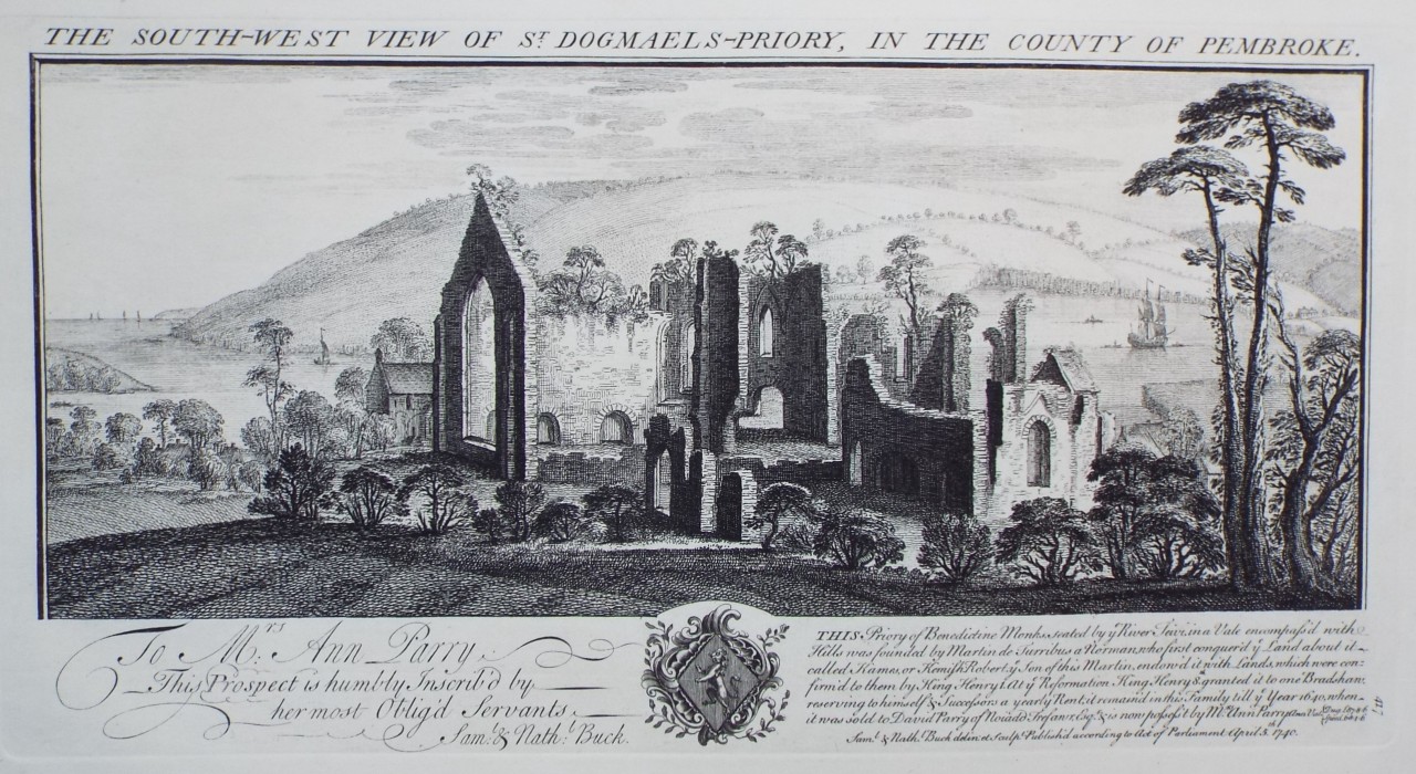 Print - The South-West View of St. Dogmaels-Priory, in the County of Pembroke. - Buck
