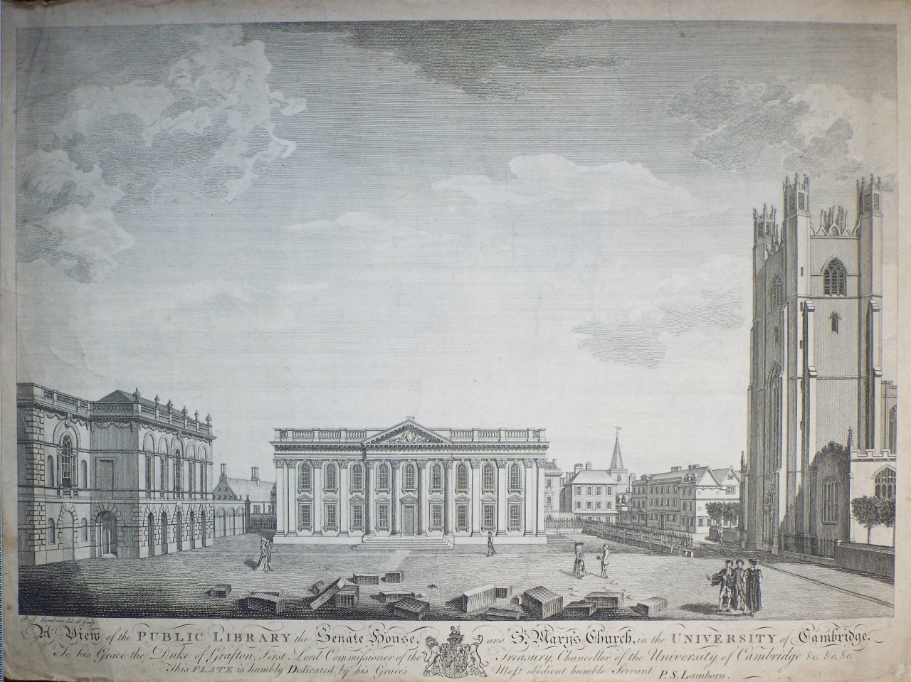 Print - A View of the Public Library, the Senate House, and St. Mary's Church, in the University of Cambridge. - Lamborn