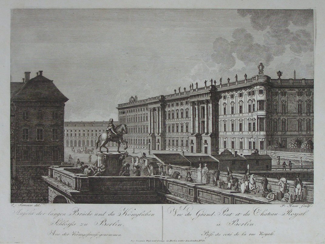 Print - Anficht der langen Brucke und des Koniglichen Schlosses zu Berlin. Aus der Konigsstrasse genommen.Vue du Grand-Pont et du Chateau Royal a Berlin. Prise du Cote de la rue Royale. - Haas