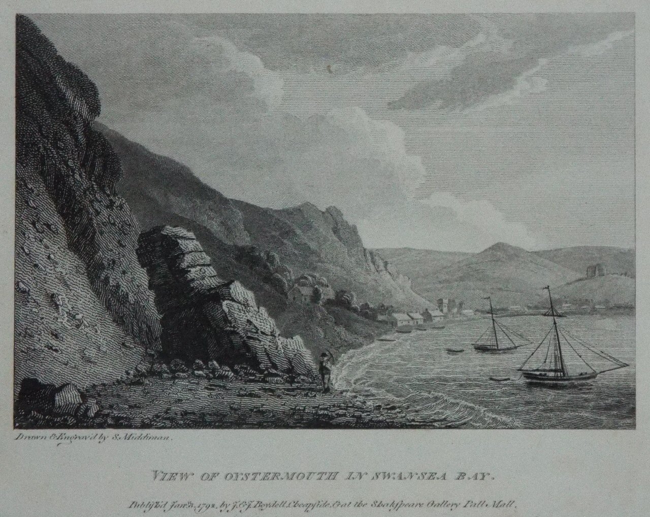 Print - View of Oystermouth in Swansea Bay. - Middiman