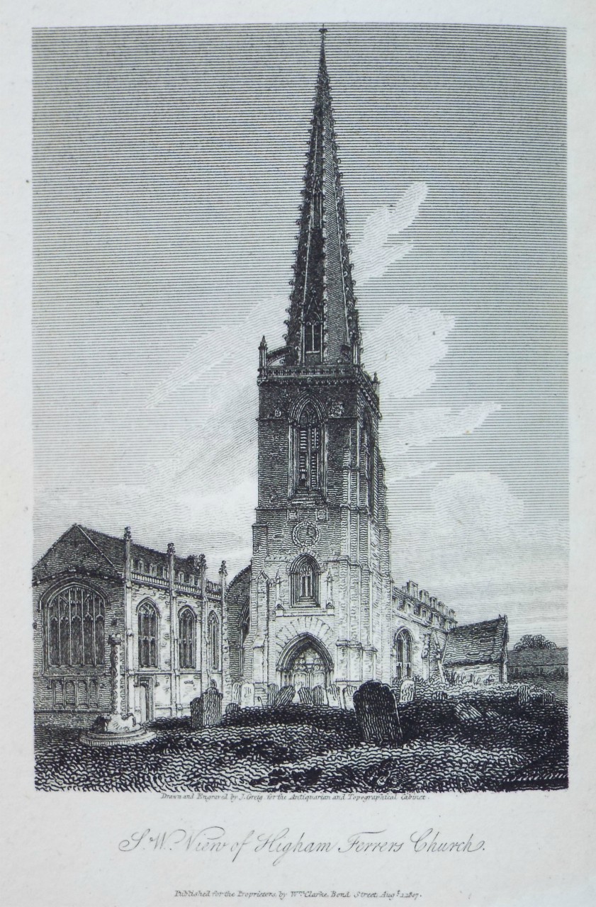 Print - S.W. View of Higham Ferrers Church. - Greig
